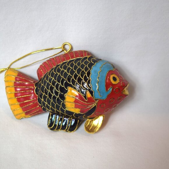 Vintage Cloisonne And Gold Tone Fish Ornament - Picture 1 of 3